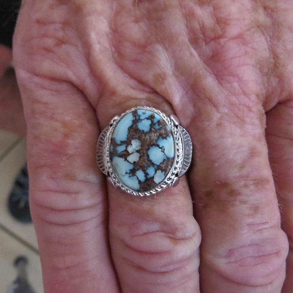Men's Native American Golden Hill Turquoise Sterling Silver Ring Size 12 1/4
